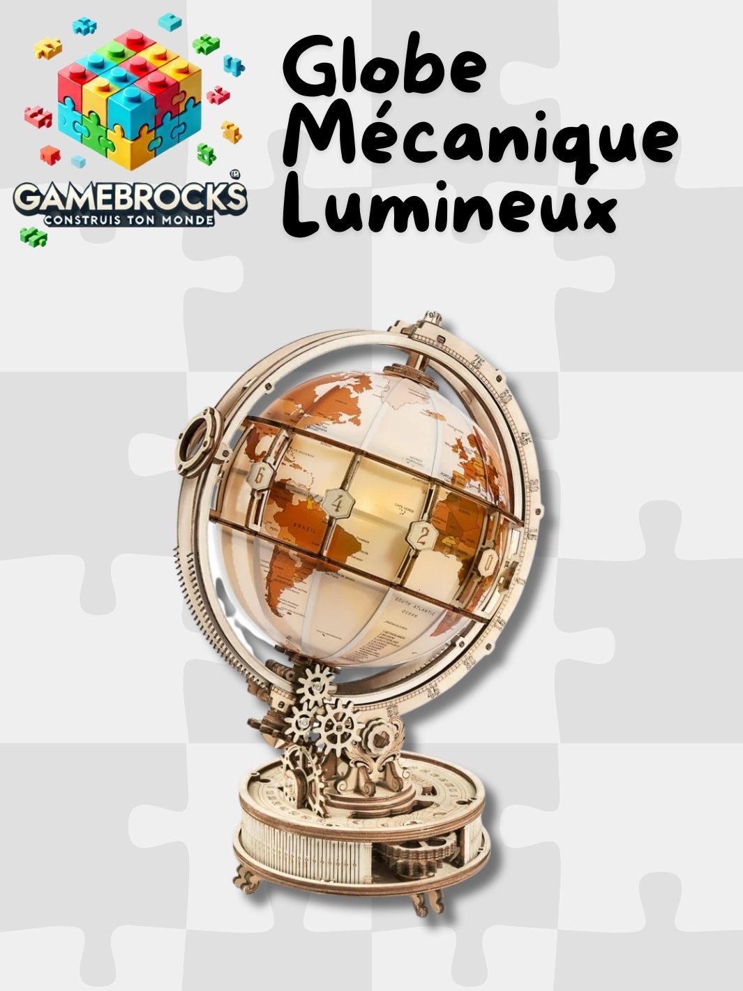 Puzzle 3D en bois Globe Mécanique Lumineux