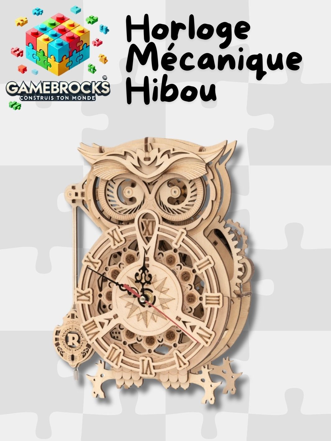 Puzzle 3D en bois Horloge Mécanique Hibou