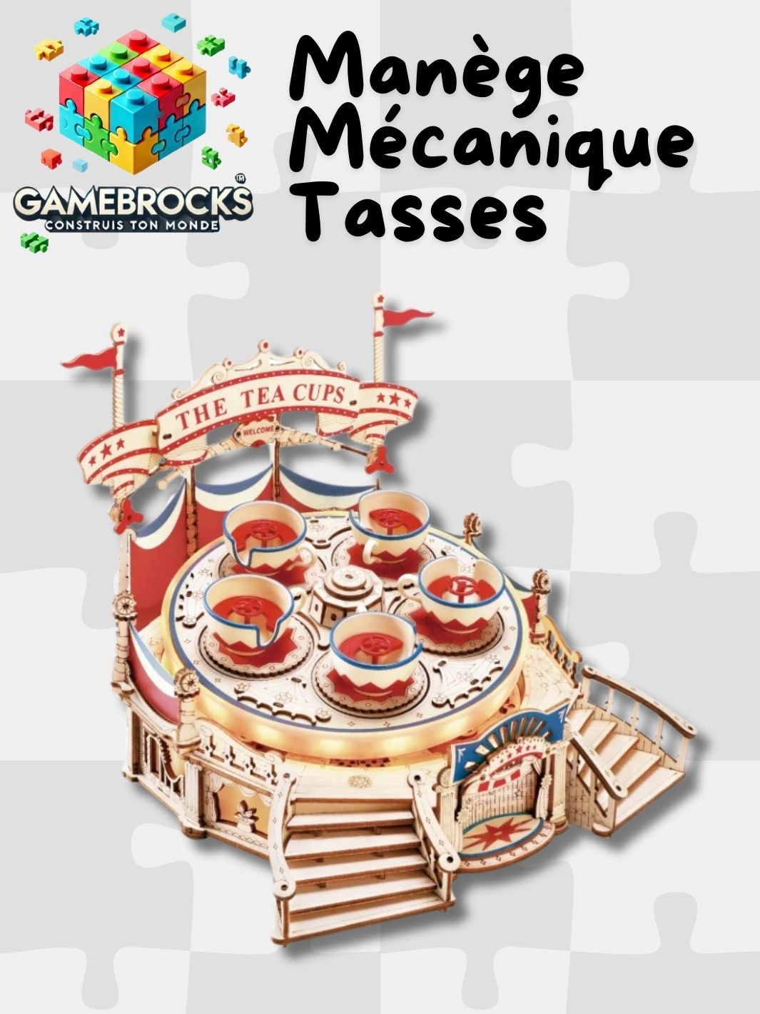 Puzzle 3D en bois Manège Mécanique Tasses