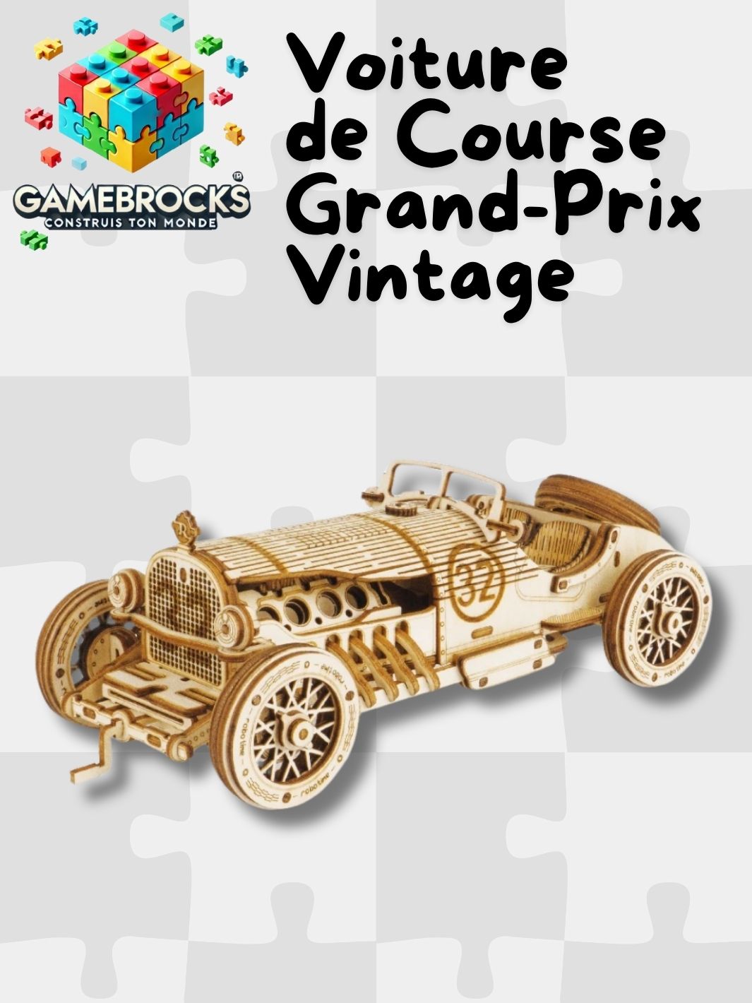 Puzzle 3D en bois Voiture de Course Grand Prix Vintage
